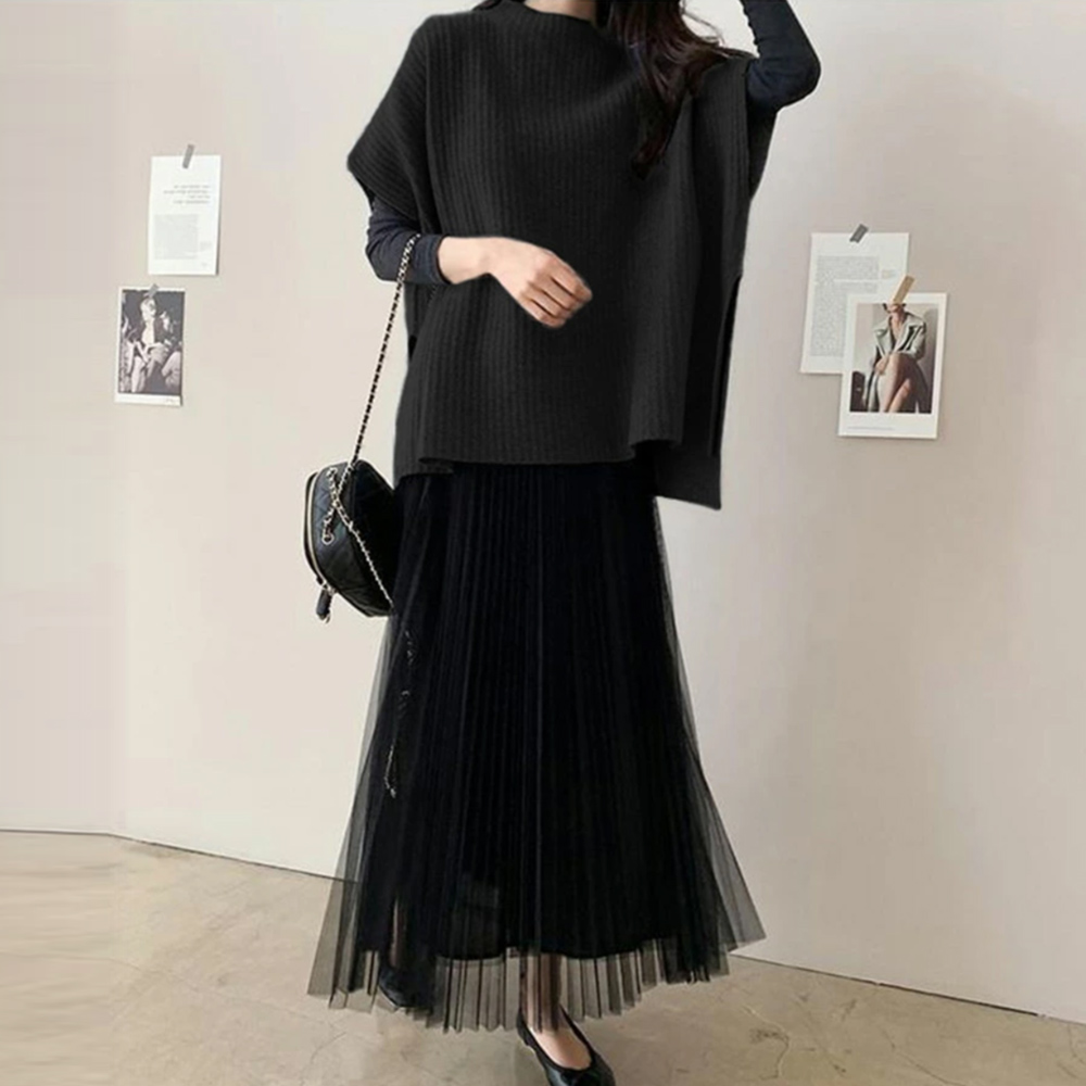 ベージュ リブ編み ニットベスト レディース