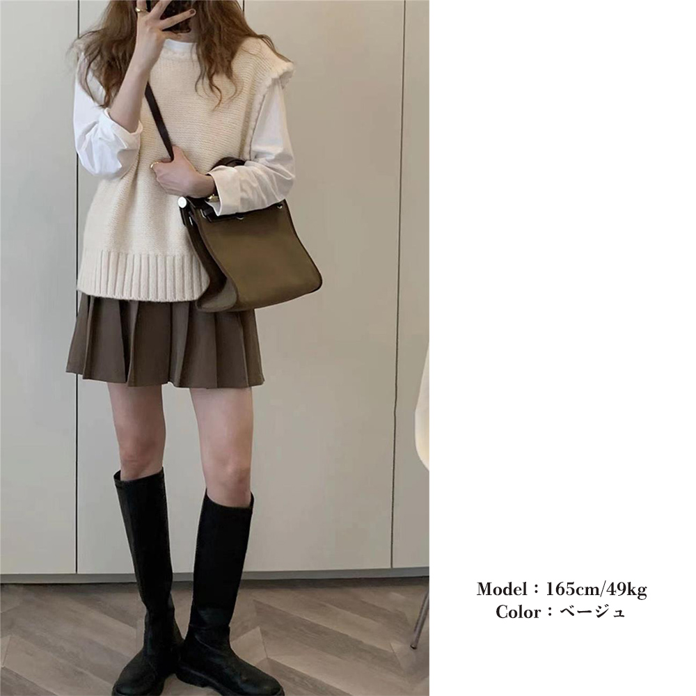 立体感ある編みニットベスト ベージュ