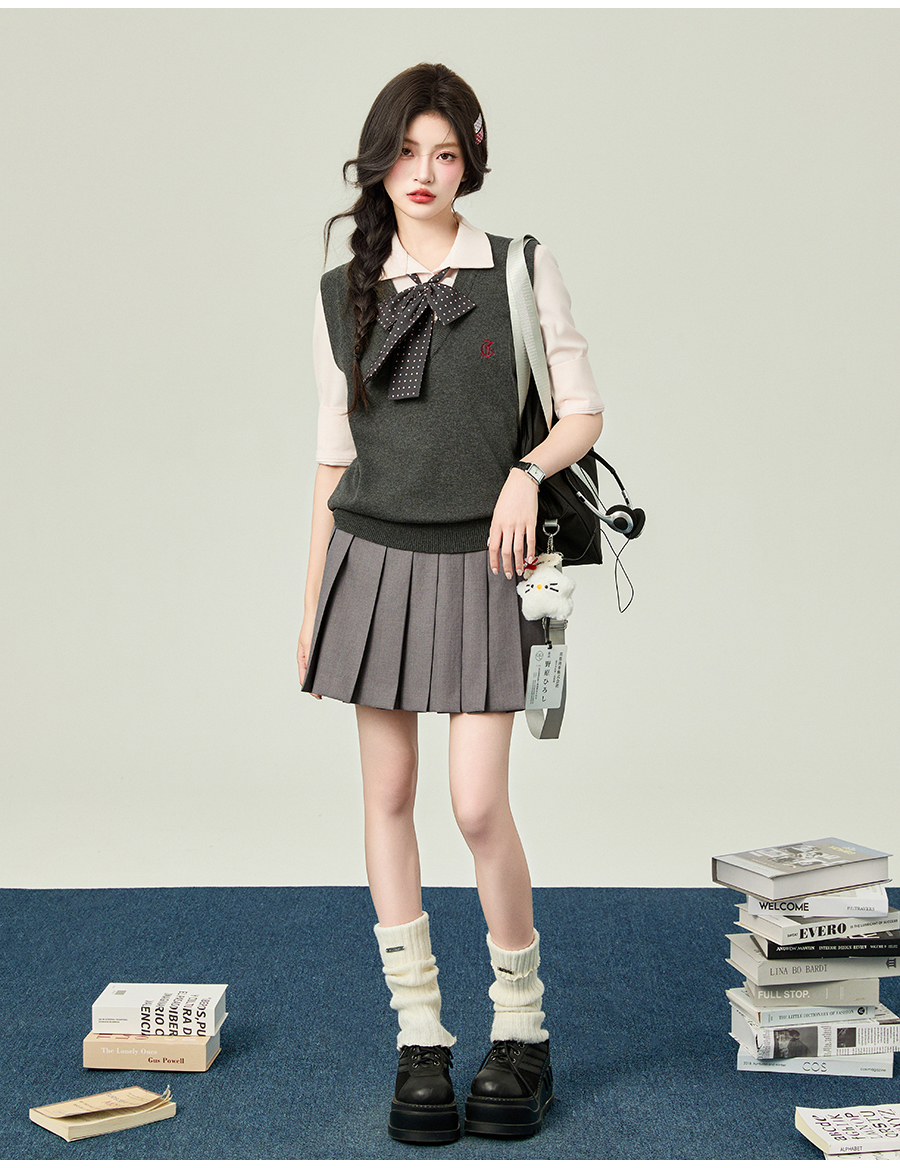 ニットベスト リボン付き制服風ニットベスト