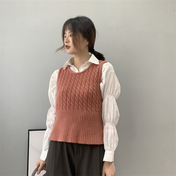 赤系暖かい厚手ニットベスト肌にやさしいスリムタンクトップ