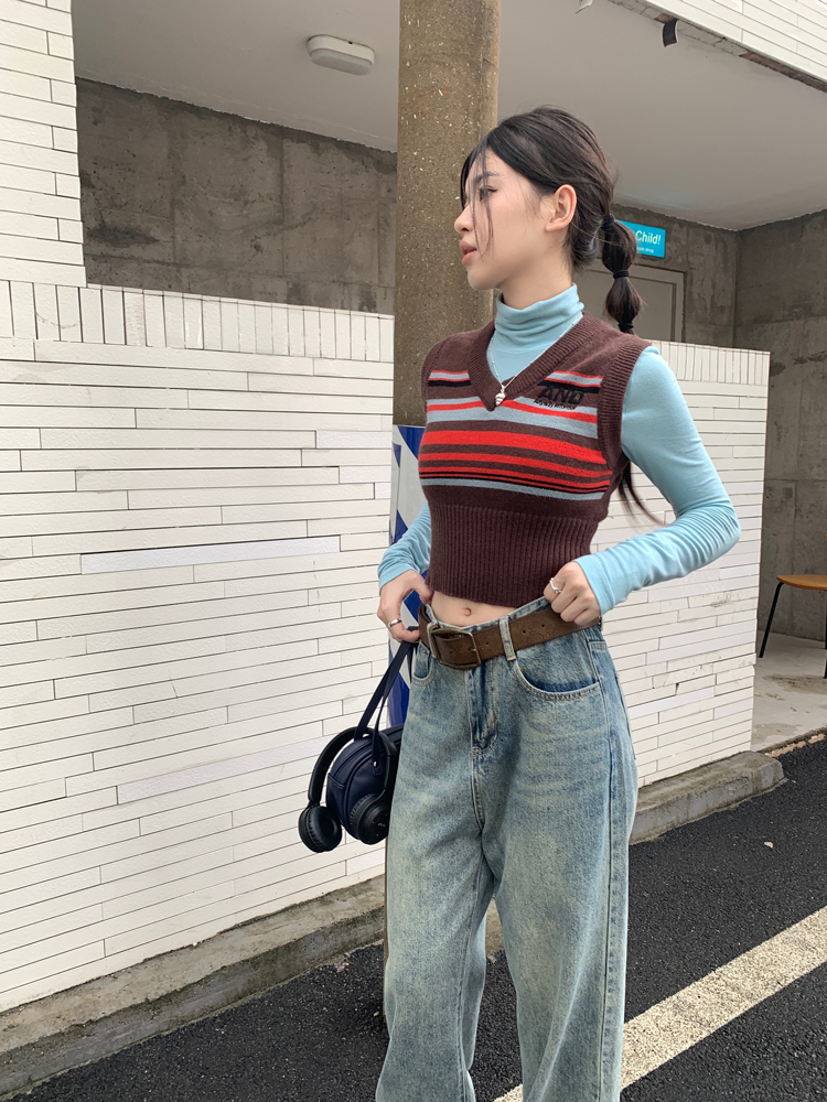 ニットベスト ボーダーショートニットベスト