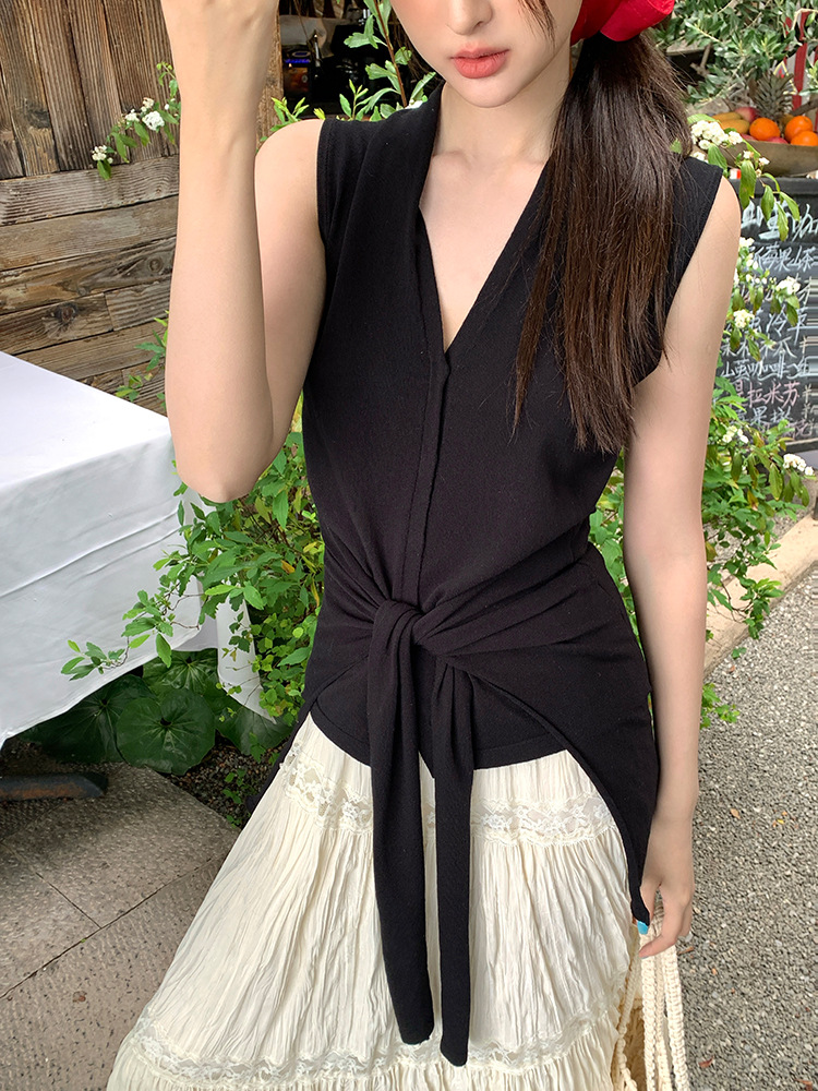 ニットベスト 優美なリボンベスト