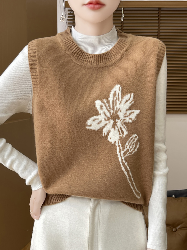 ニットベスト 花柄デザイン上質ベスト