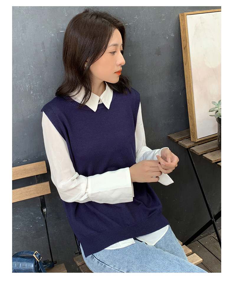 ニットベスト シンプル重ね着風ベスト