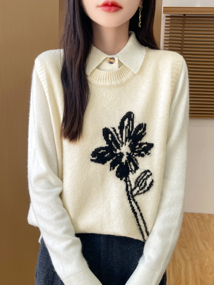 ニットベスト 花柄デザイン上質ベスト