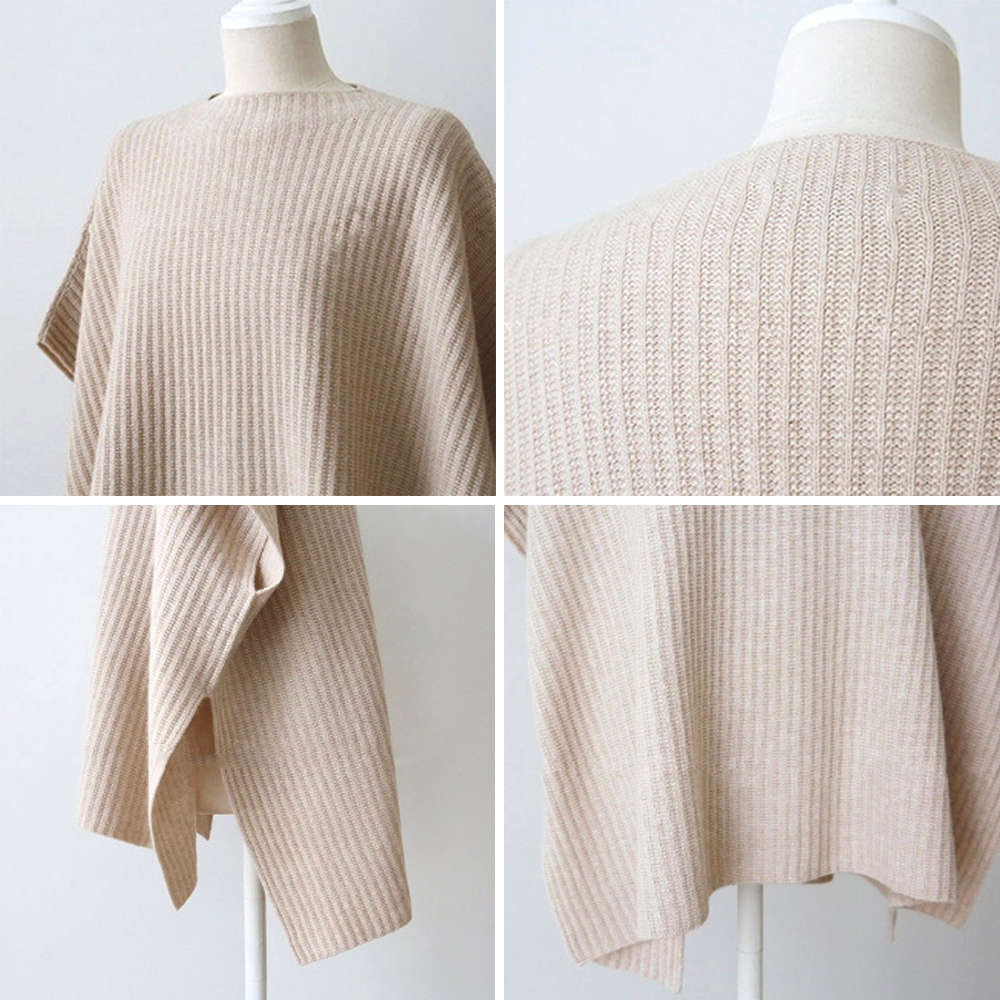 ベージュ リブ編み ニットベスト レディース