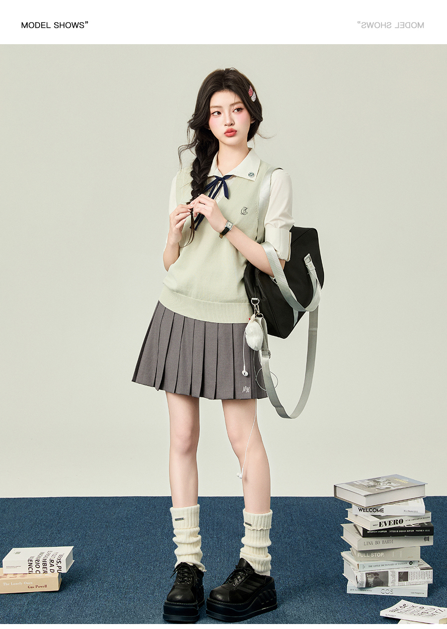 ニットベスト リボン付き制服風ニットベスト