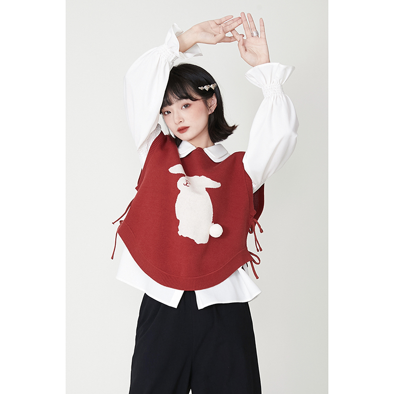 ニットベスト うさぎモチーフ編み込みニットベスト
