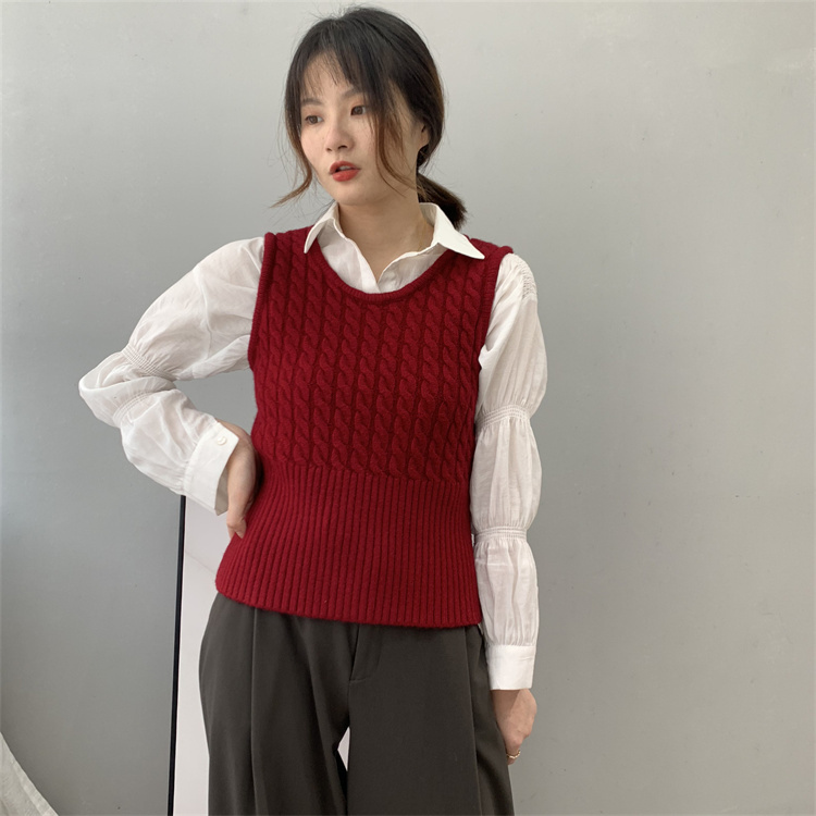 赤系暖かい厚手ニットベスト肌にやさしいスリムタンクトップ