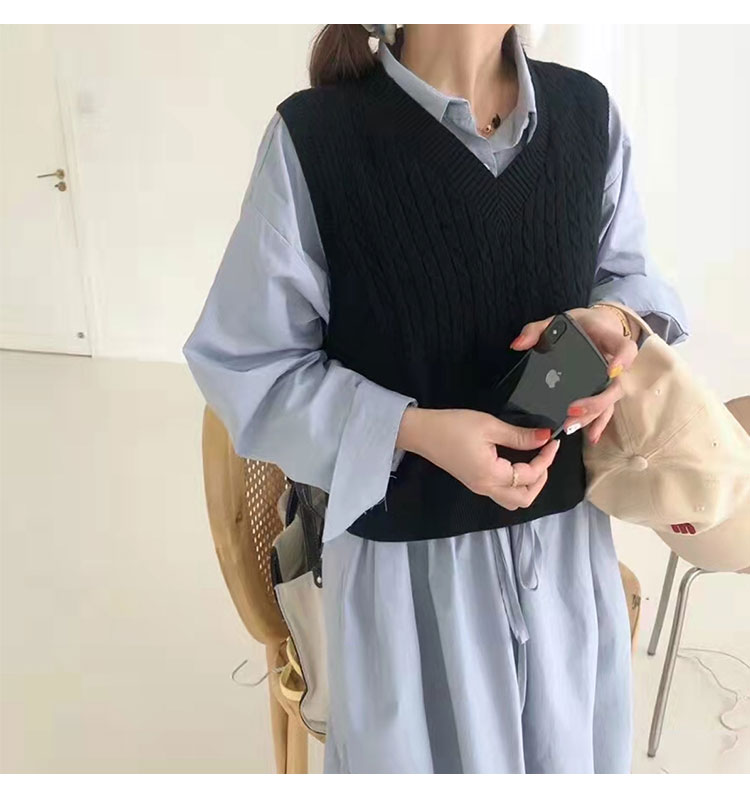 ニットベスト 縄編み風デザインショートベスト