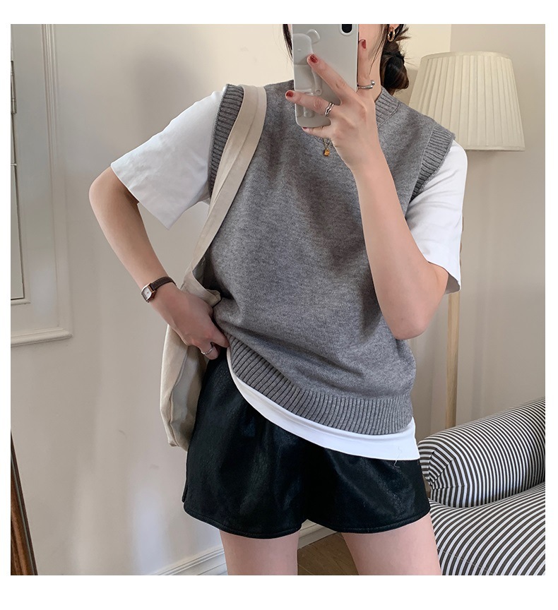 ニットベスト 丸首シンプルニットベスト