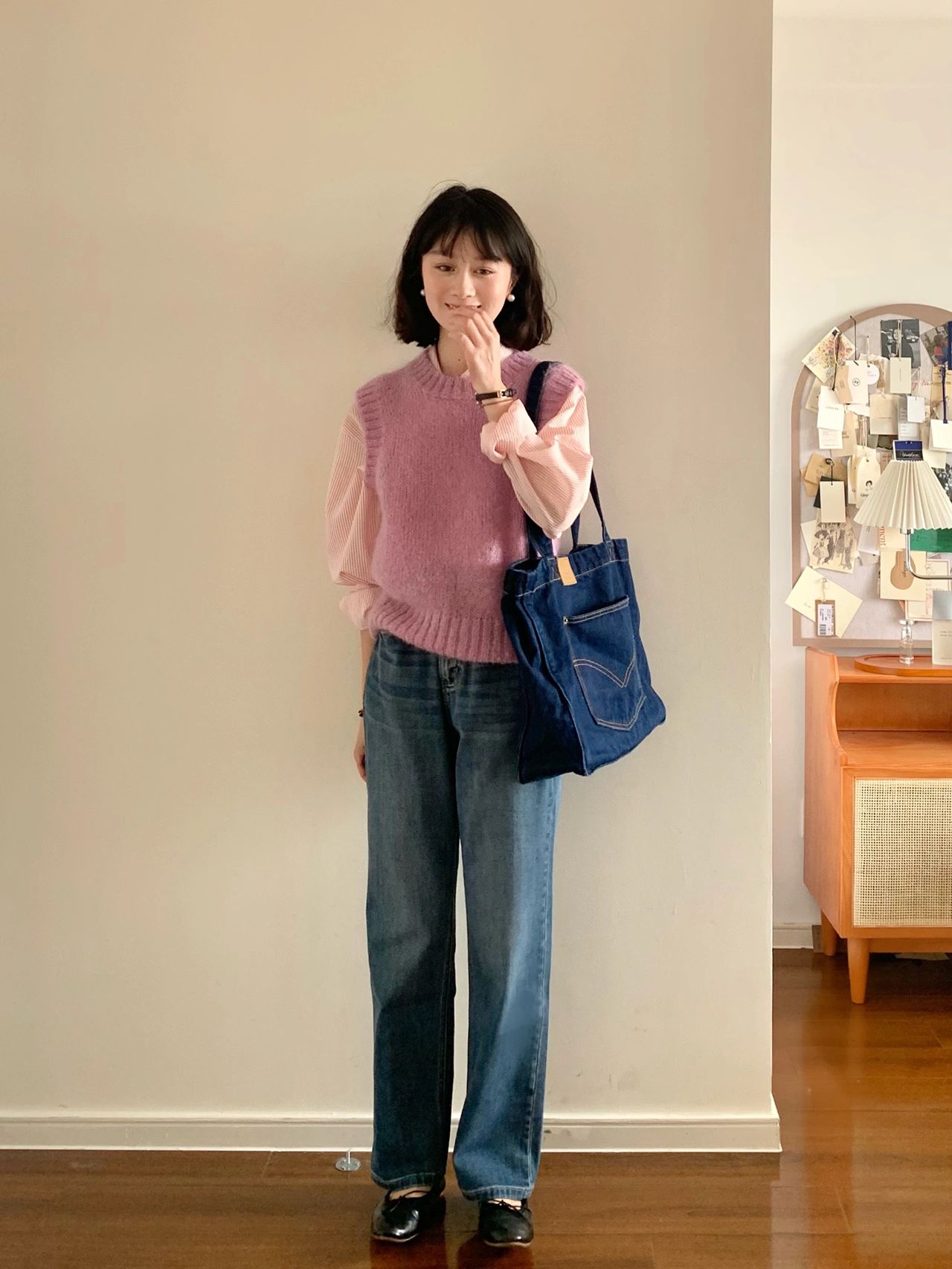 ニットベスト 丸首リブ編み無袖ニットベスト