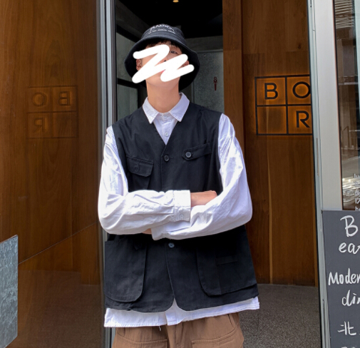 メンズ ベスト 多機能ポケット付き黒無地