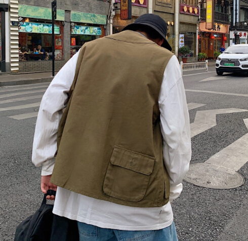 メンズ ベスト 多機能ポケット付き黒無地
