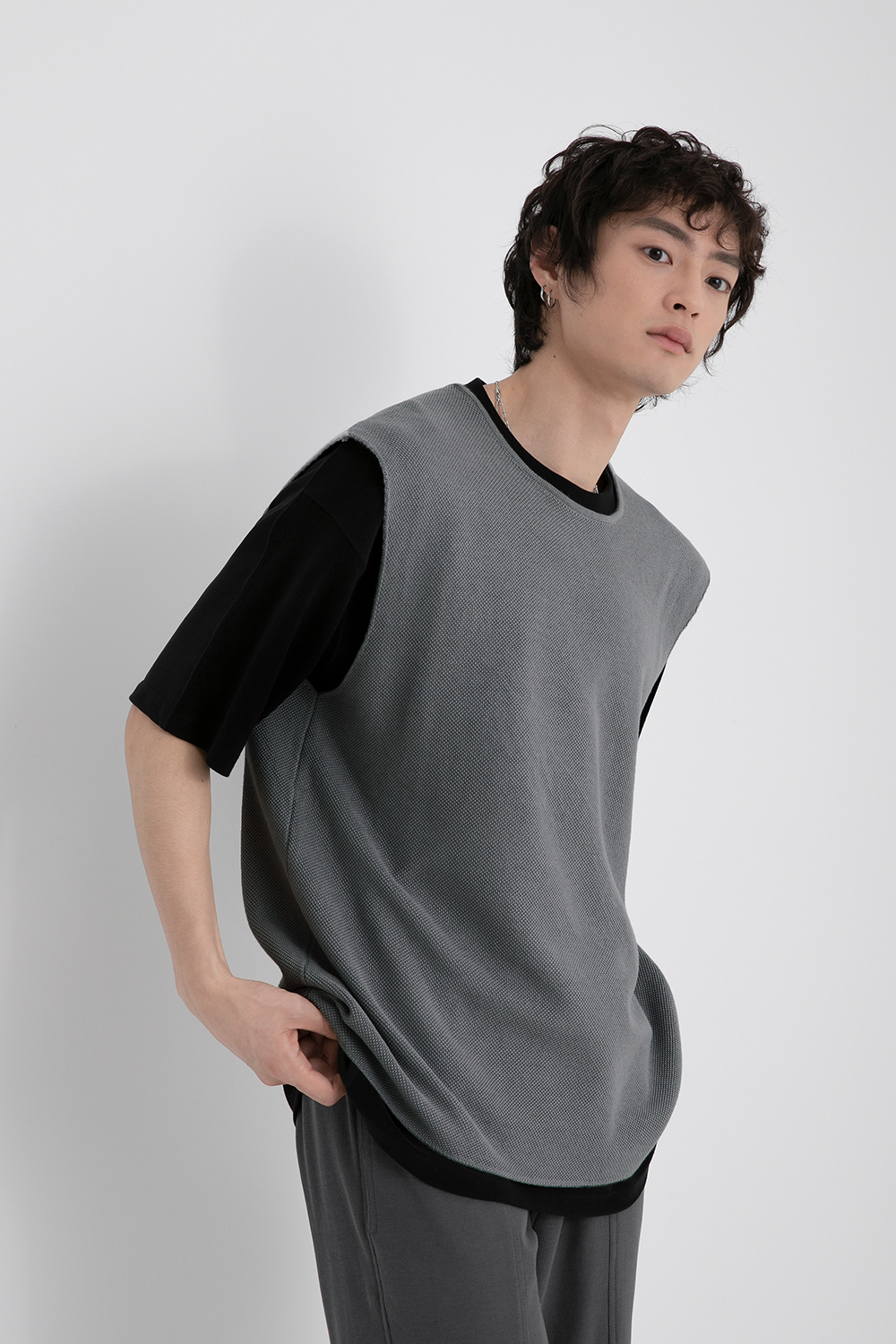 ベスト メンズ ニット シンプル涼風ニットベスト