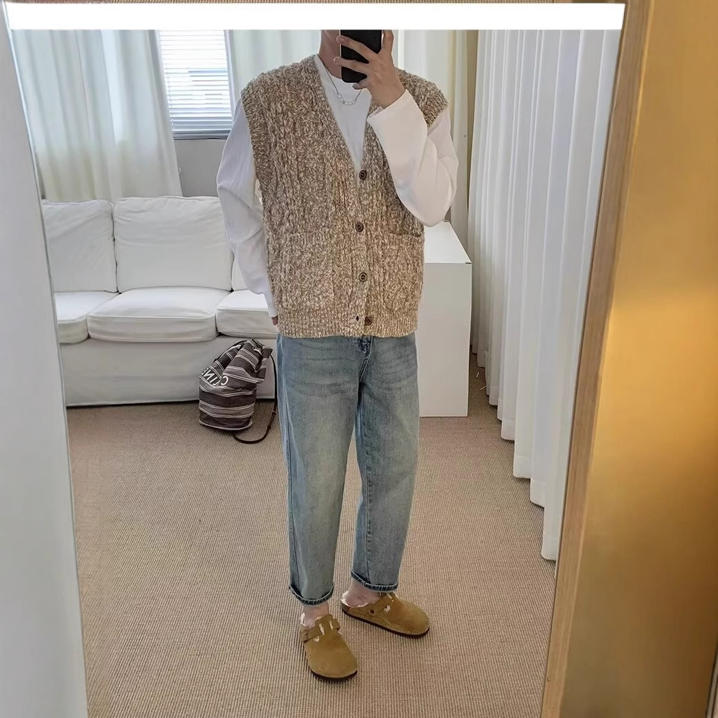 ベスト メンズ 立体模様のレトロ風ニットベスト