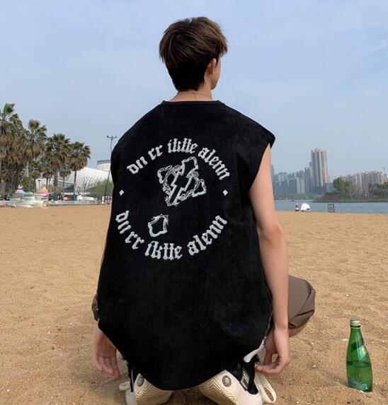 メンズ ベスト メンズ ノースリーブベスト 黒 夏用 十字架柄