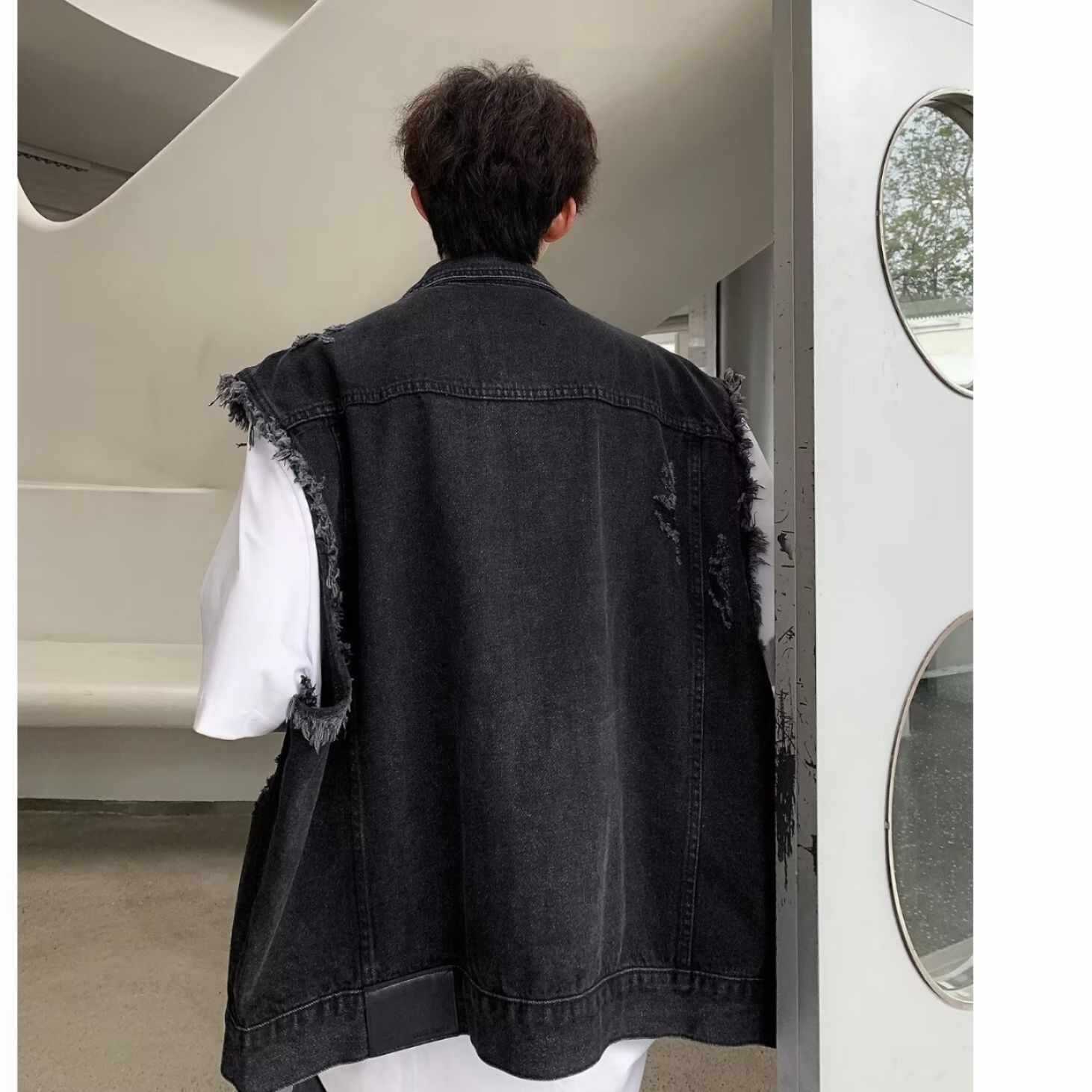 ベスト メンズ ダメージ加工デニムベスト袖なしジャケット