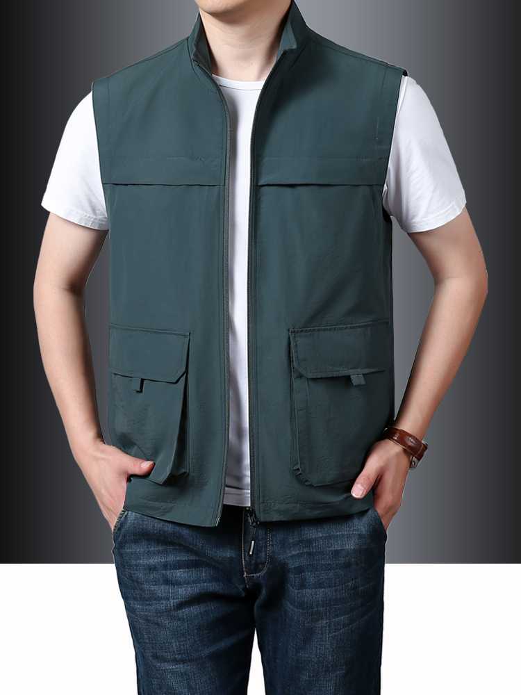 ベスト メンズ ナイロン マルチポケット機能性ベスト