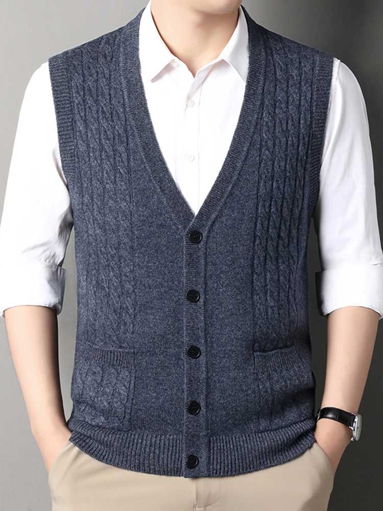 ベスト メンズ ニット 上質縄編み柄ニットベスト