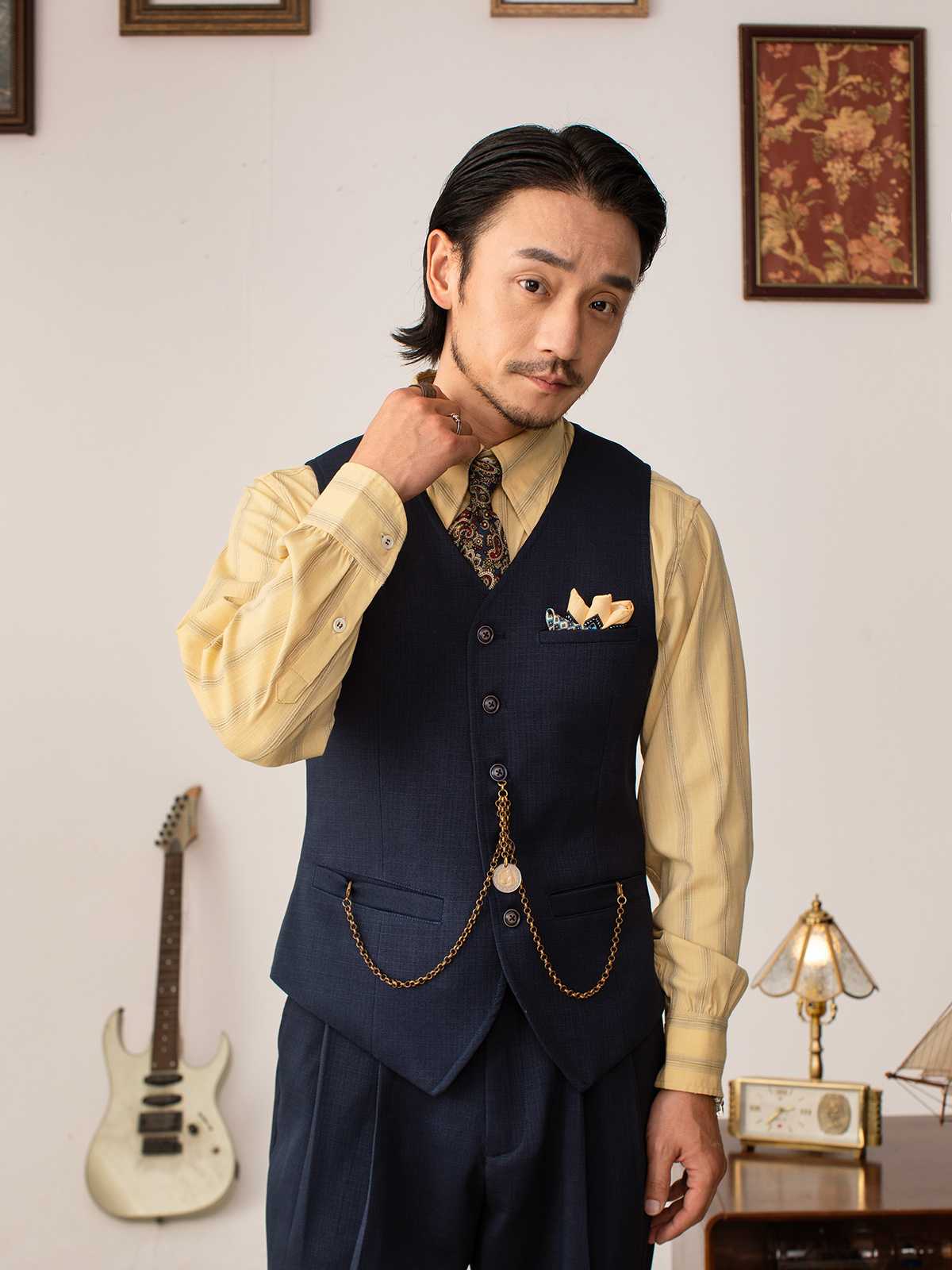 ベスト メンズ スーツ 懐中時計チェーン付きクラシカルベスト