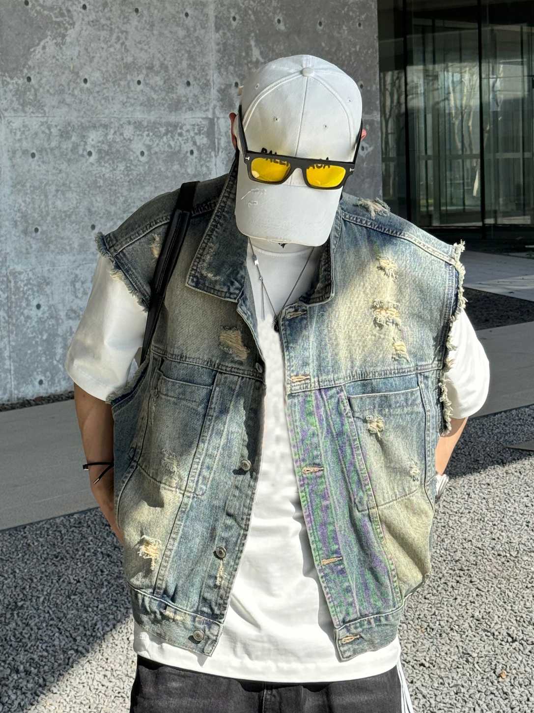 ベスト メンズ デニム ヴィンテージ加工