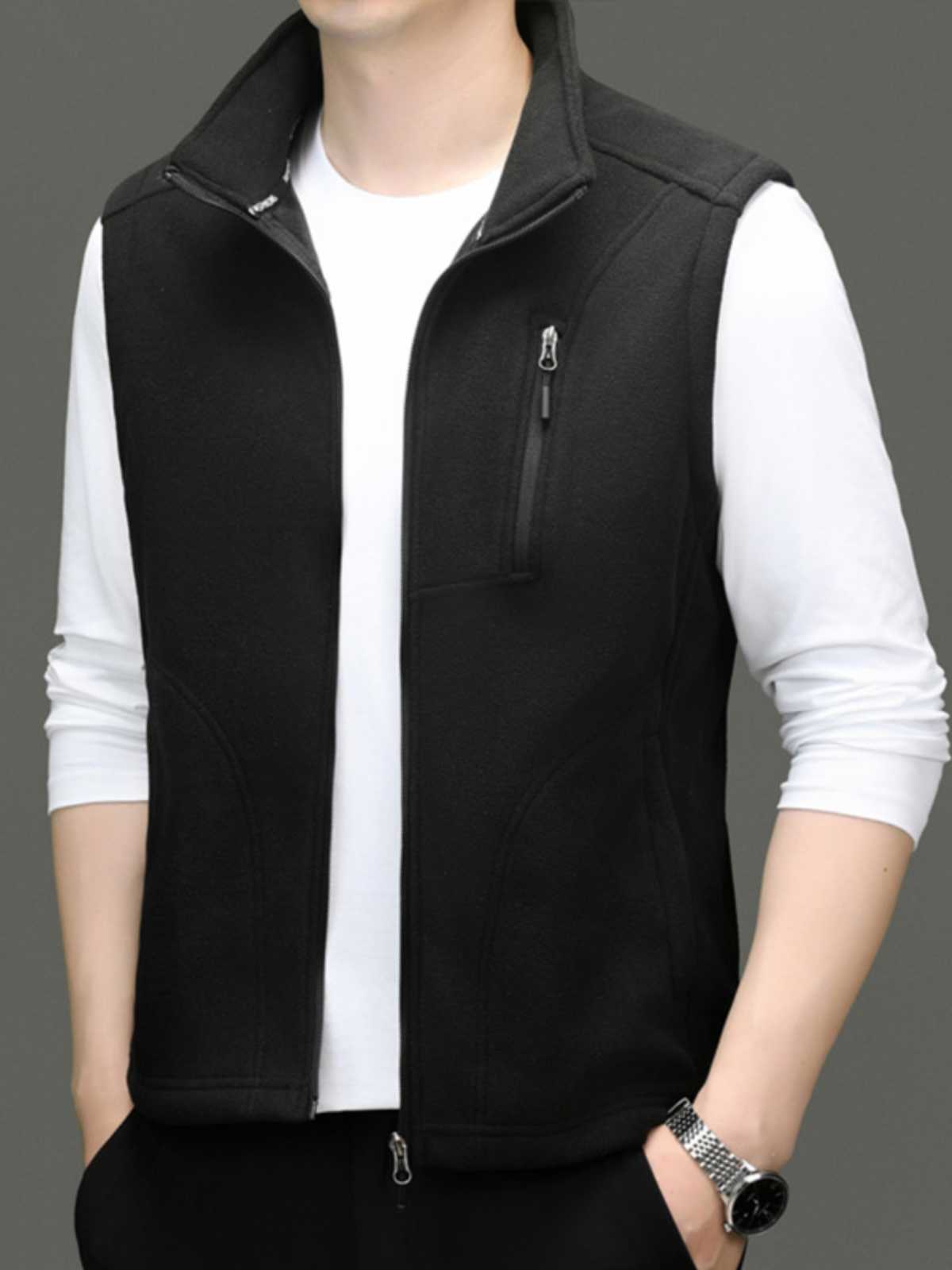 ベスト メンズ  フリース スタンドカラーポケット付きフリースベスト