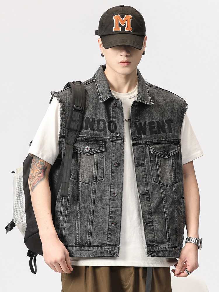 ベスト メンズ デニム ストリート感覚ダメージデニムベスト