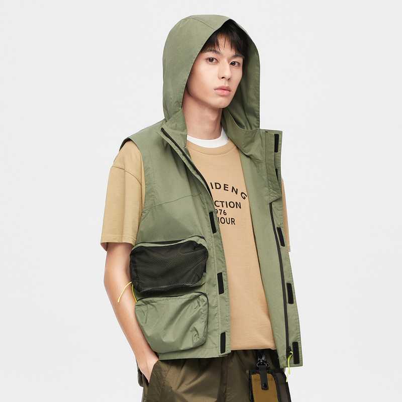 ベスト メンズ ナイロン フード付き多機能ポケットベスト