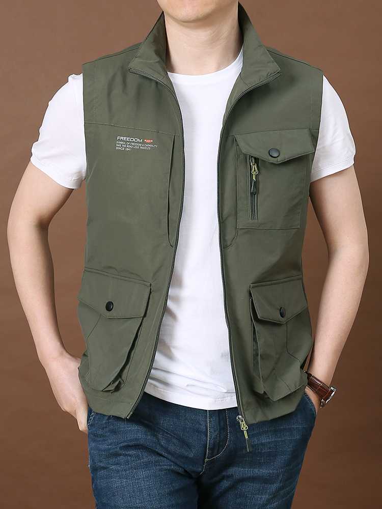 ベスト メンズ ナイロン 多機能ポケット付き実用ベスト