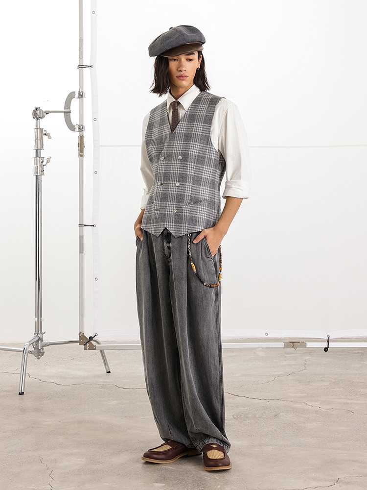 ベスト メンズ スーツ 格子柄レトロベスト