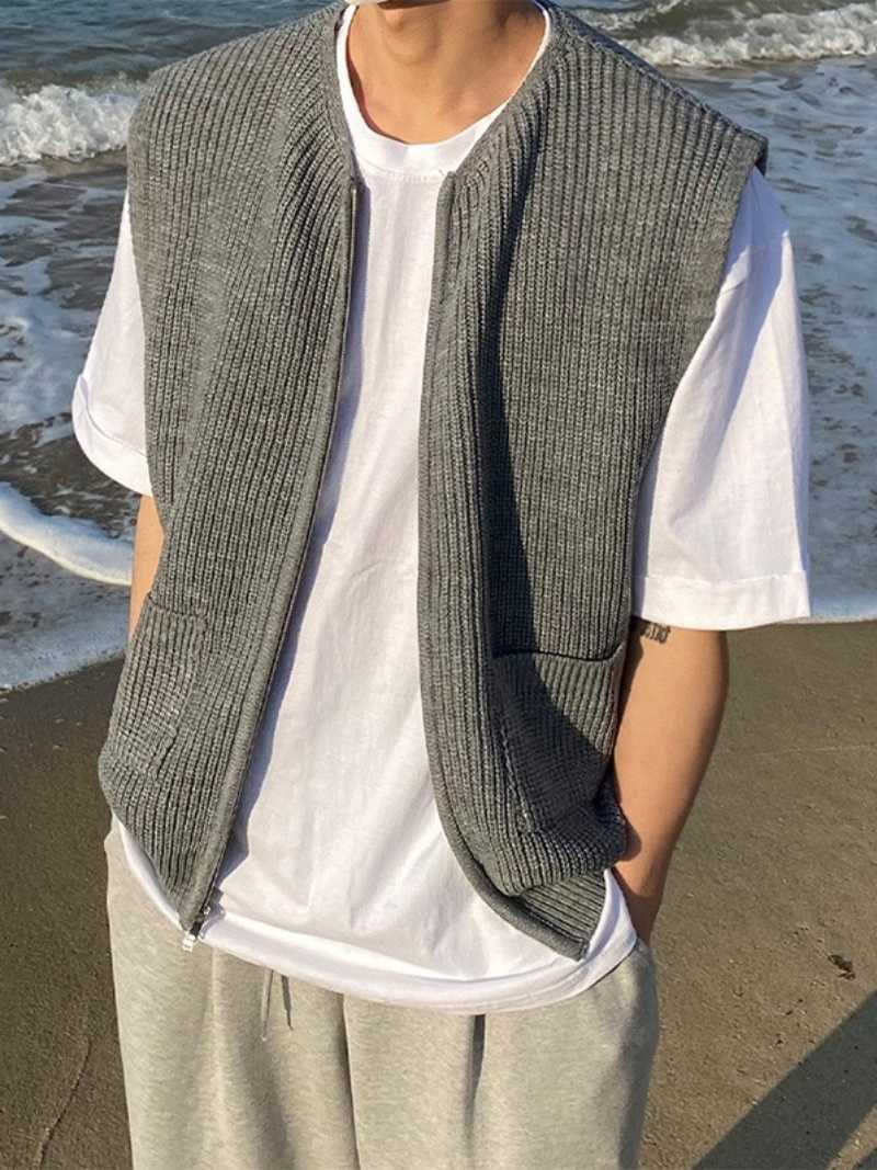 ベスト メンズ  ニット リラックスリブ編み