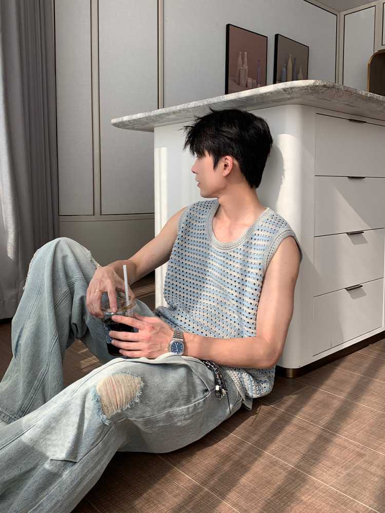 ベスト メンズ ドット模様リラックスベスト