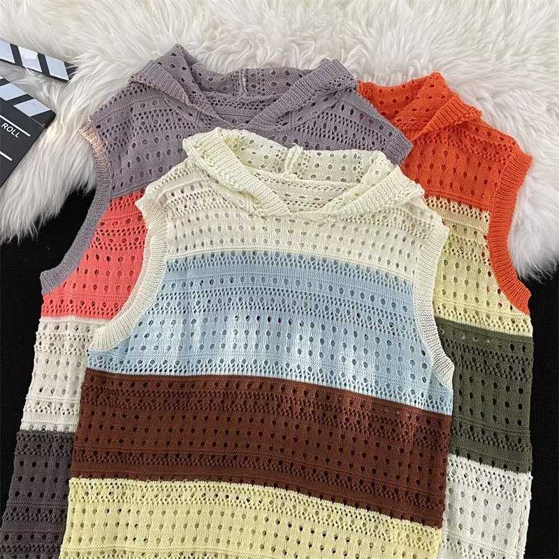 ベスト メンズ 透かし編み切替ベスト