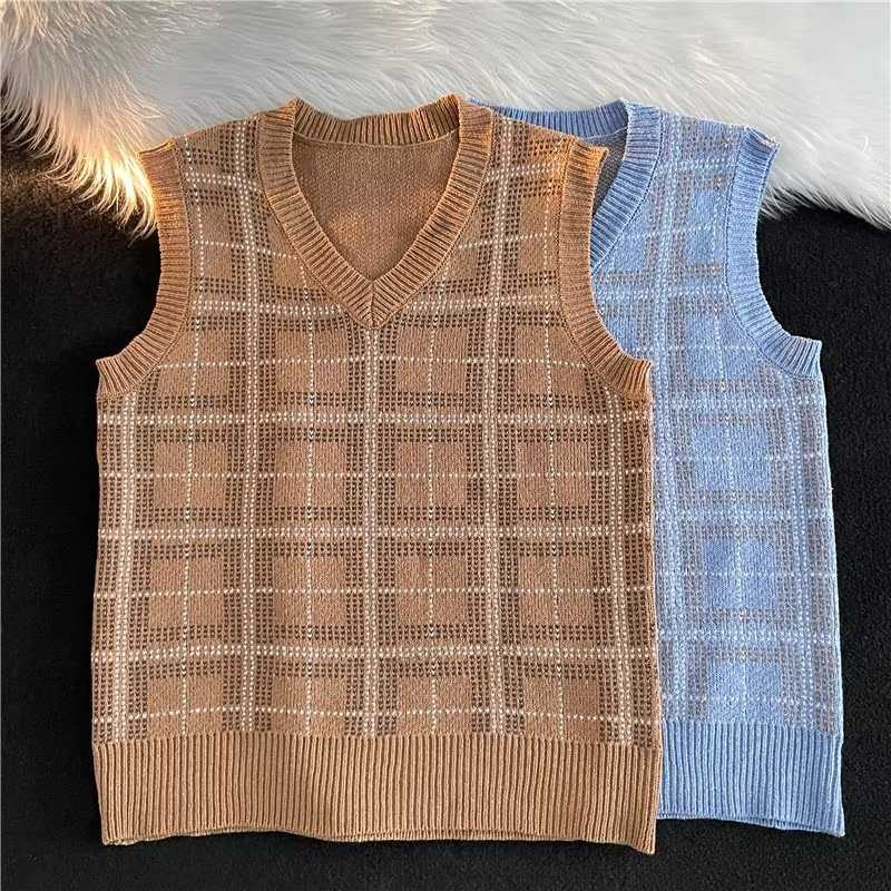 ベスト メンズ 格子模様の洗練ベストニット