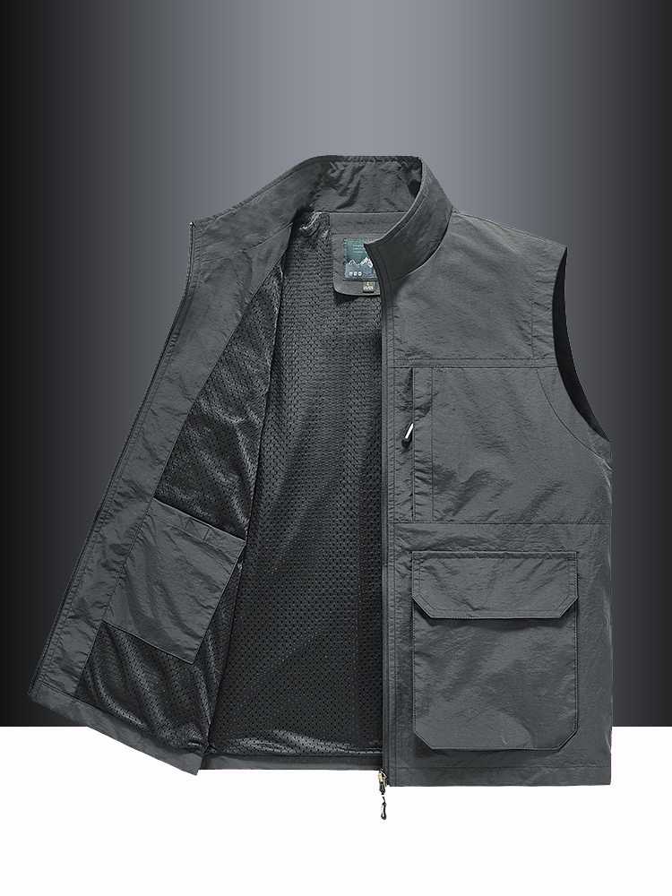 ベスト メンズ スタンドカラー多機能ポケットベスト