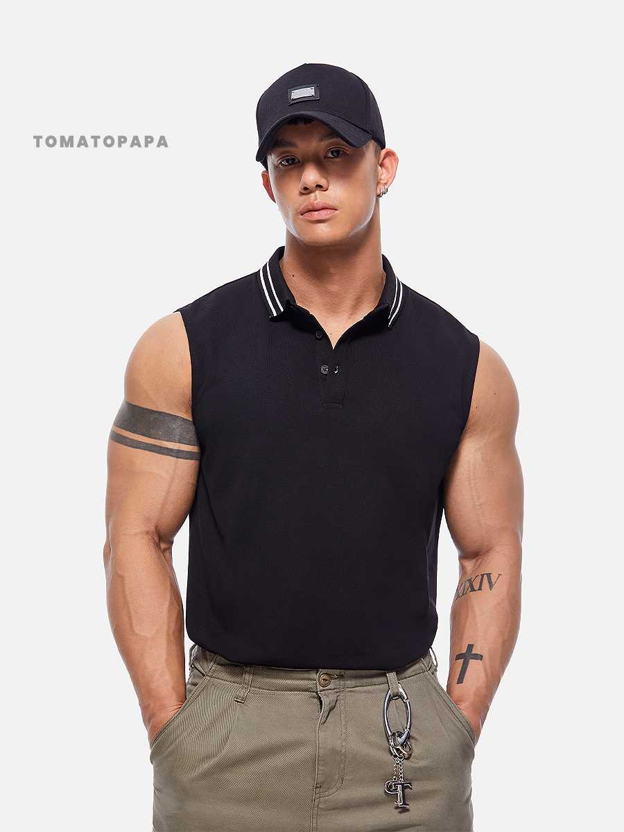 ベスト メンズ スポーティノースリーブポロベスト