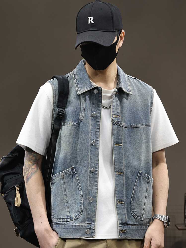 ベスト メンズ ヴィンテージ風ストリートデニムベスト