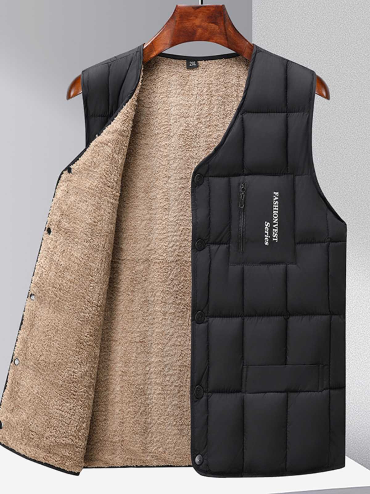 ベスト メンズ ボア裏地付き保温ダウンベスト