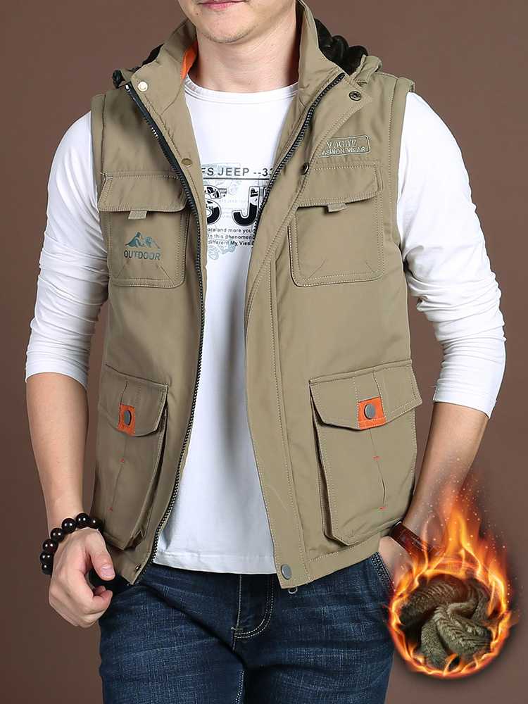 ベスト メンズ 多機能フード付きアウトドアベスト