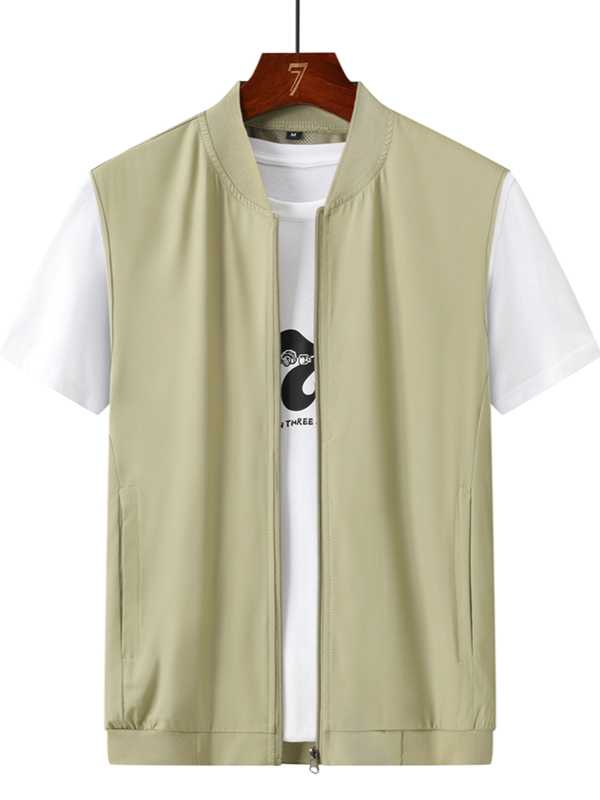 ベスト メンズ シンプル ノーカラー ナイロンベスト