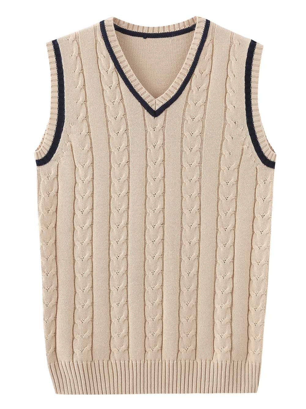 ベスト メンズ 縄編み柄ラインアクセントベスト