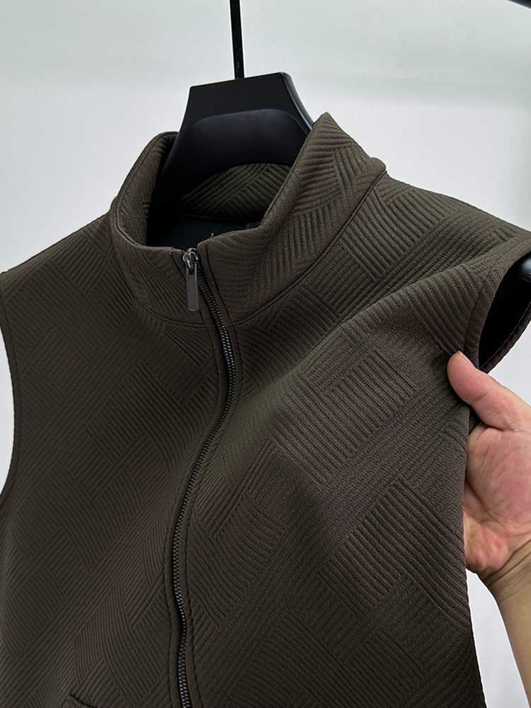 ベスト メンズ 幾何学模様スタンドカラーベスト