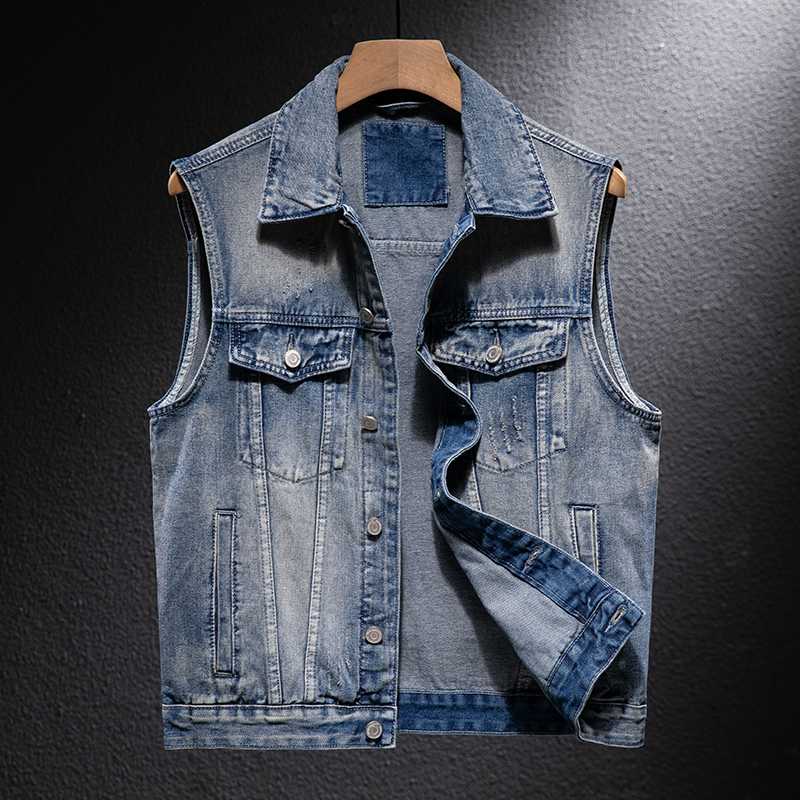 ベスト メンズ ヴィンテージ加工デニムジレ