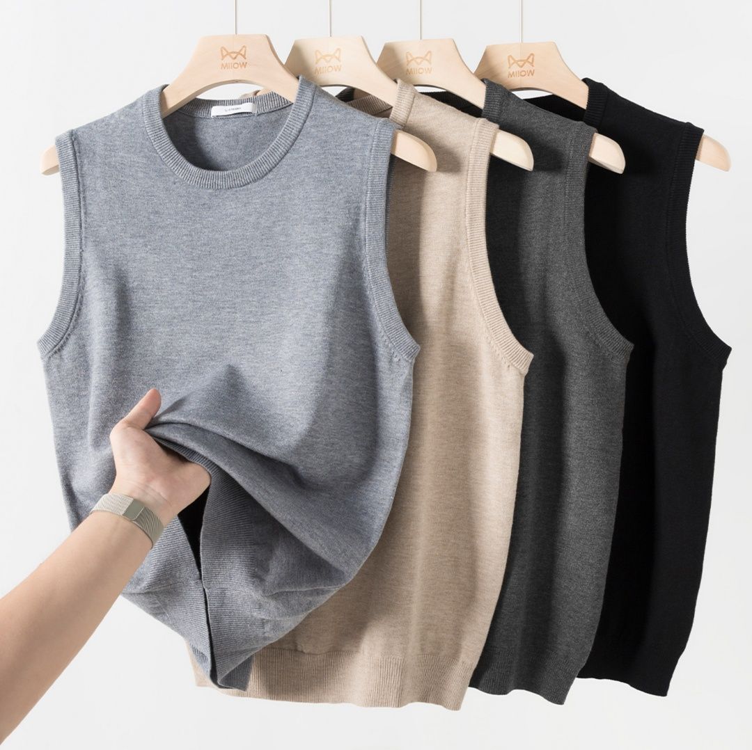 ベスト メンズ 上質シンプル丸首ニットベスト