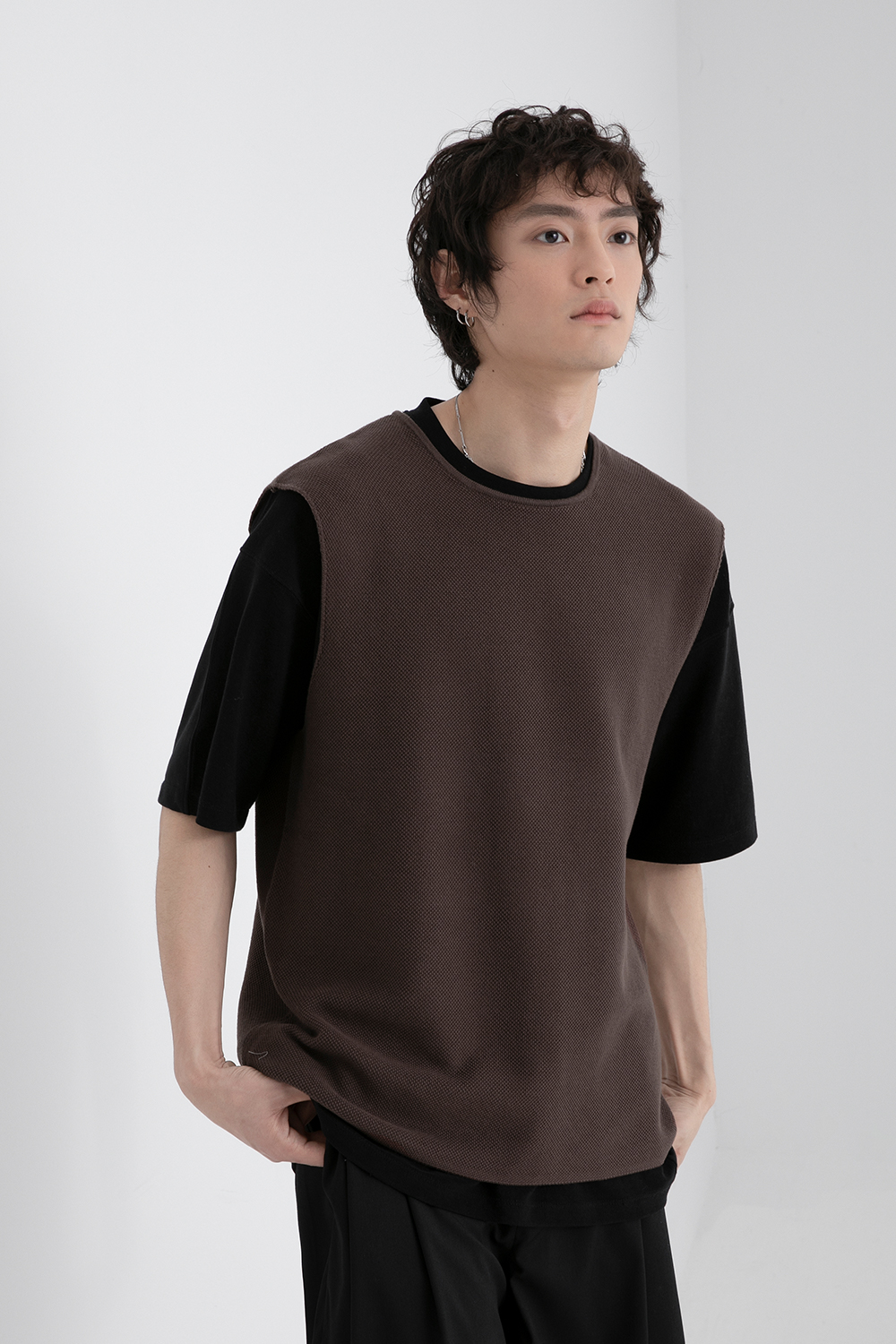 ベスト メンズ ニット シンプル涼風ニットベスト
