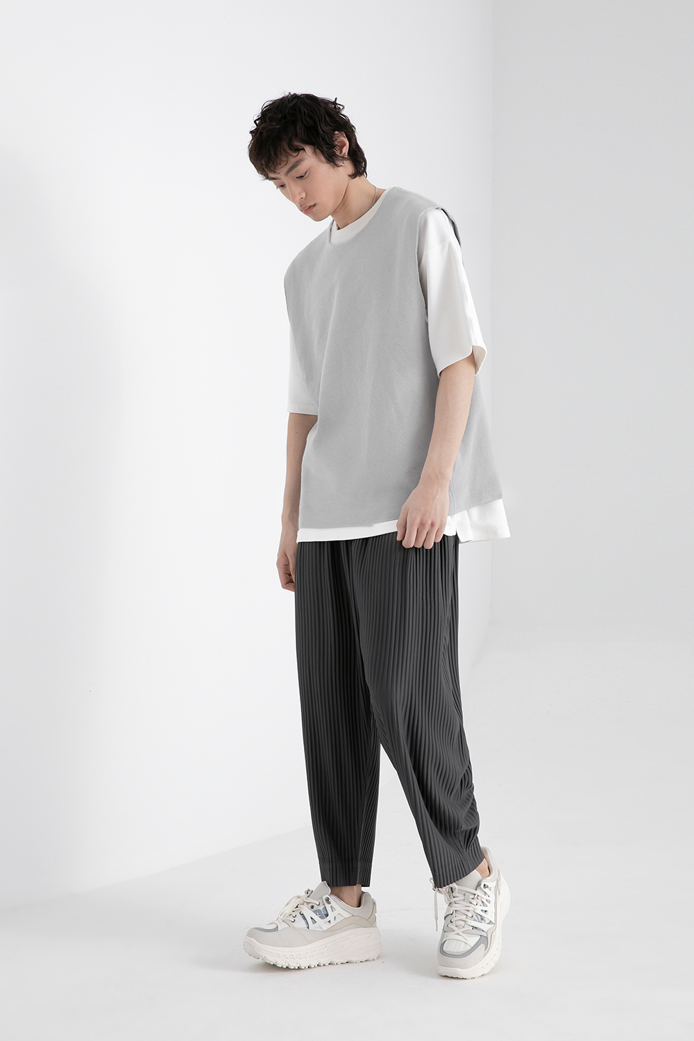 ベスト メンズ ニット シンプル涼風ニットベスト