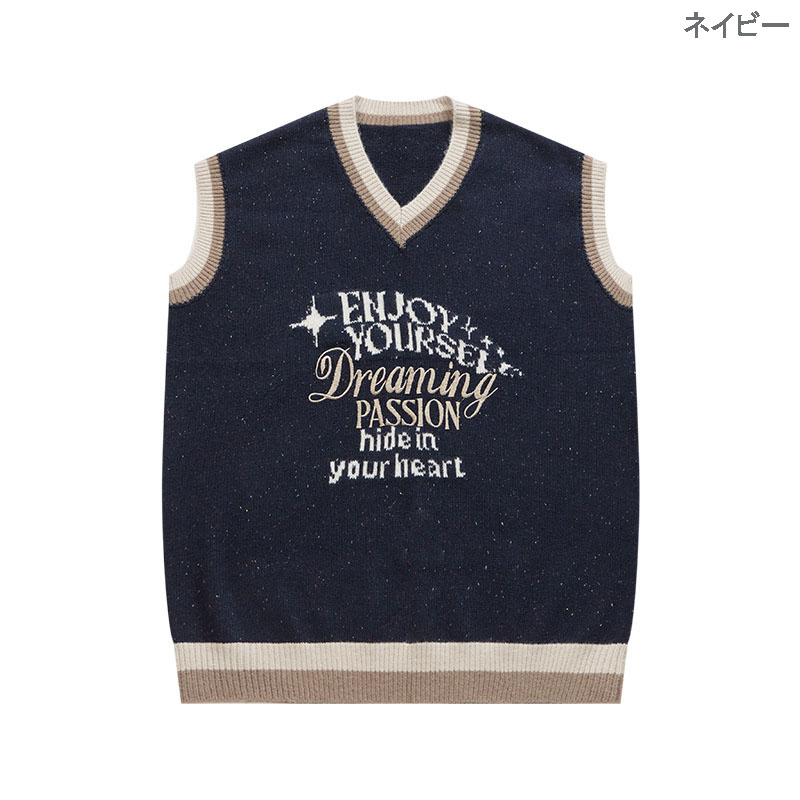 メンズ ベスト 刺繍入りニットベスト メンズ ヴィンテージ風 全3色