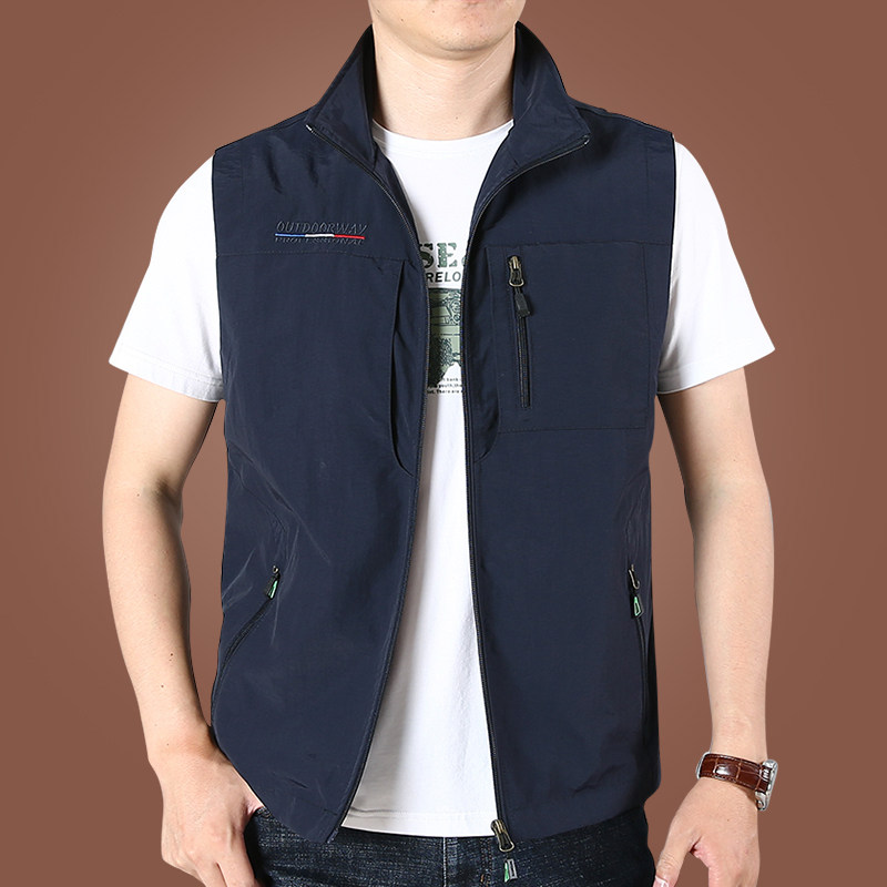 メンズ ベスト 多機能ジップアップナイロンベスト