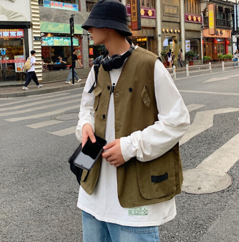 メンズ ベスト 多機能ポケット付き黒無地